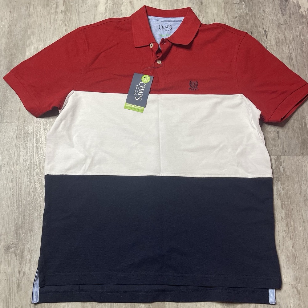 Chaps White With‎ Stripes Rugby Polo Collared Shirts Men's Size Medium NWT L-20